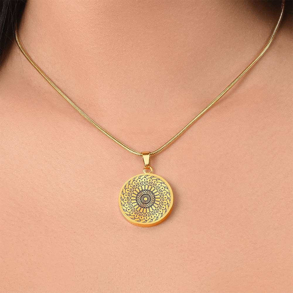 Graphic Circle Pendant + Necklace - Round Mandala Pattern
