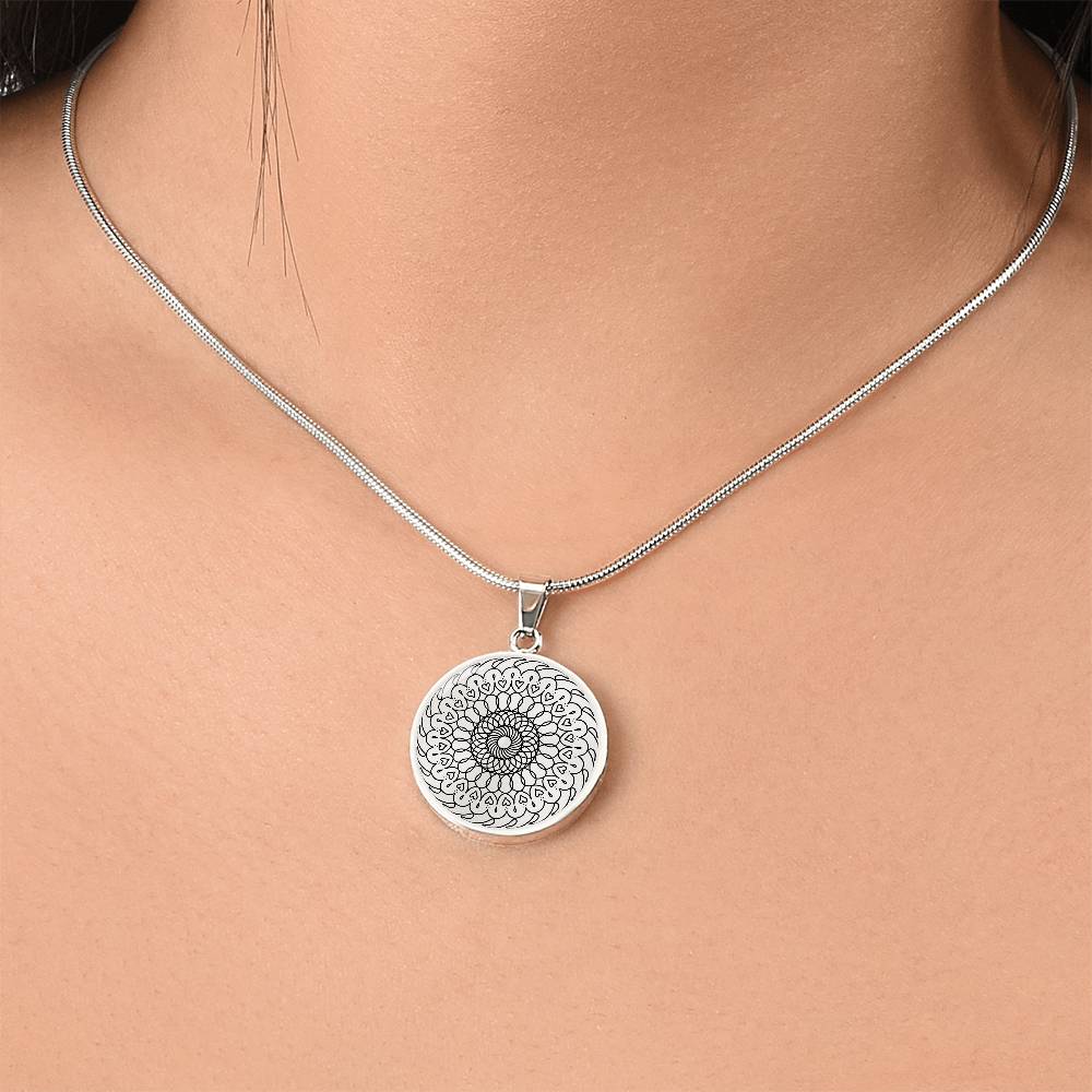 Graphic Circle Pendant + Necklace - Round Mandala Pattern