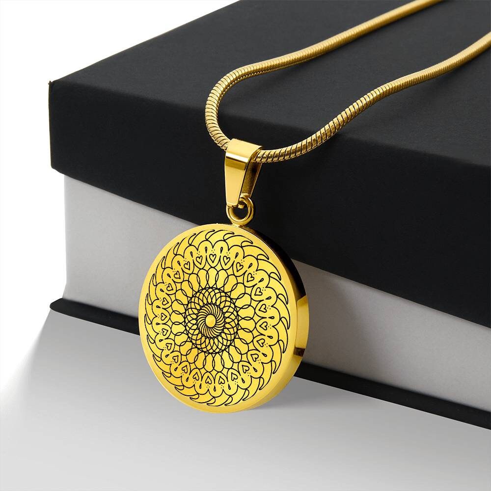 Graphic Circle Pendant + Necklace - Round Mandala Pattern