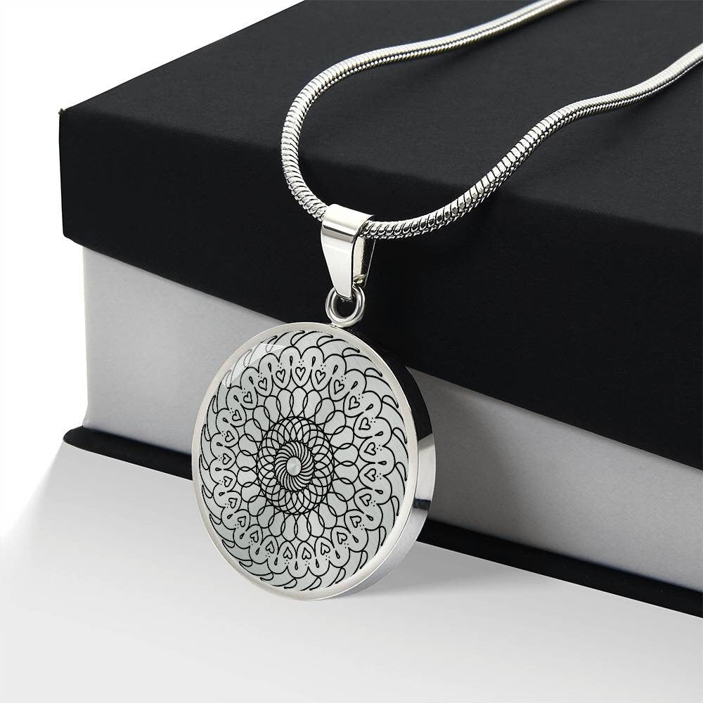 Graphic Circle Pendant + Necklace - Round Mandala Pattern