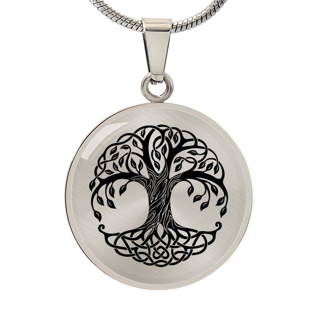 Graphic Circle Pendant + Necklace - Tree Logo