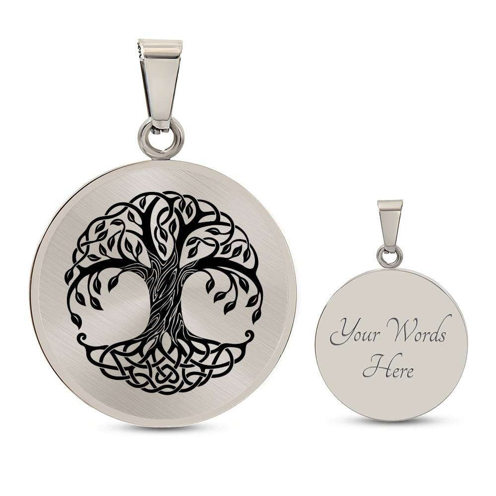 Graphic Circle Pendant + Necklace - Tree Logo