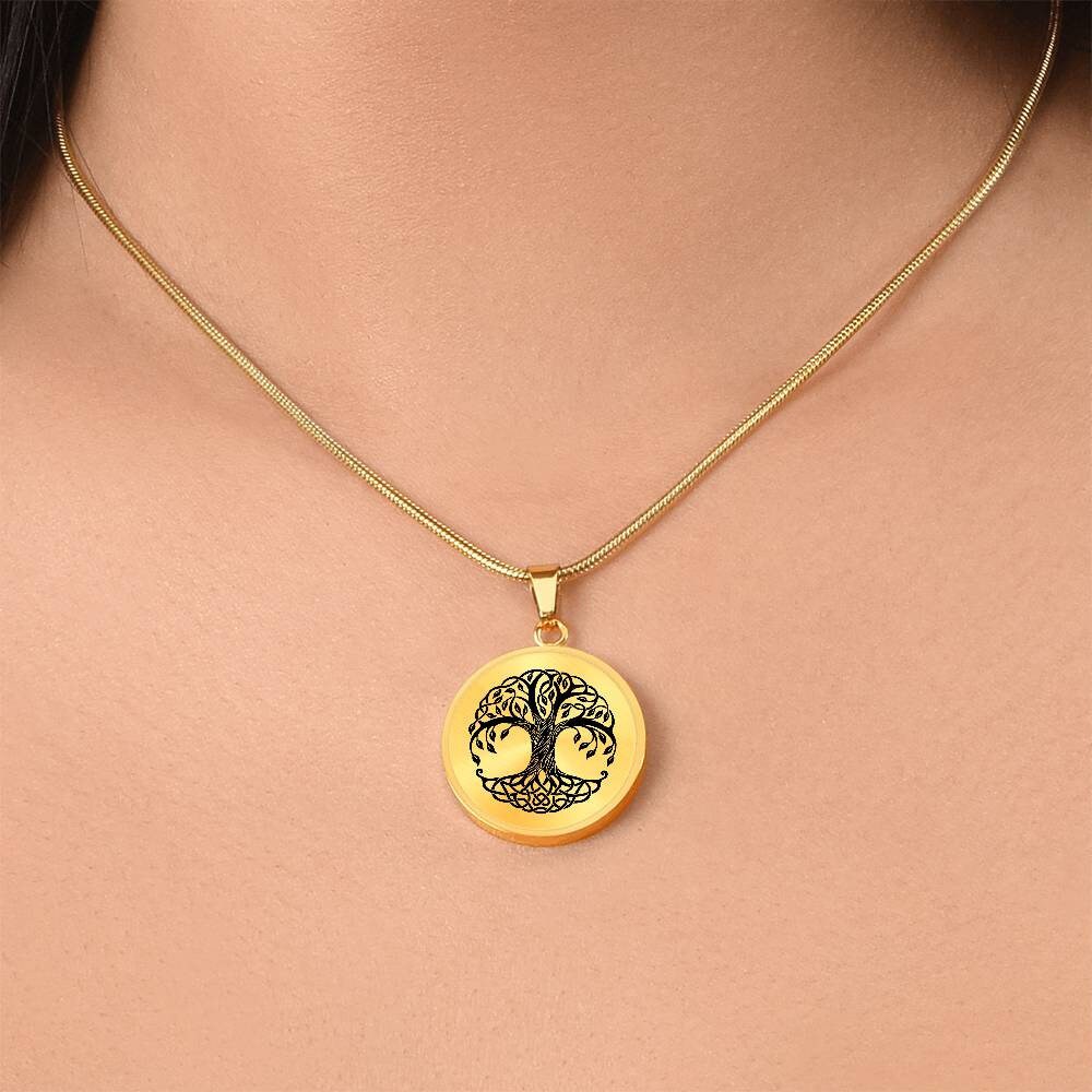Graphic Circle Pendant + Necklace - Tree Logo