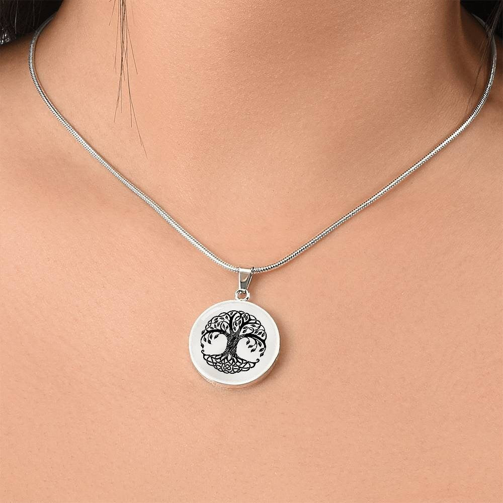 Graphic Circle Pendant + Necklace - Tree Logo