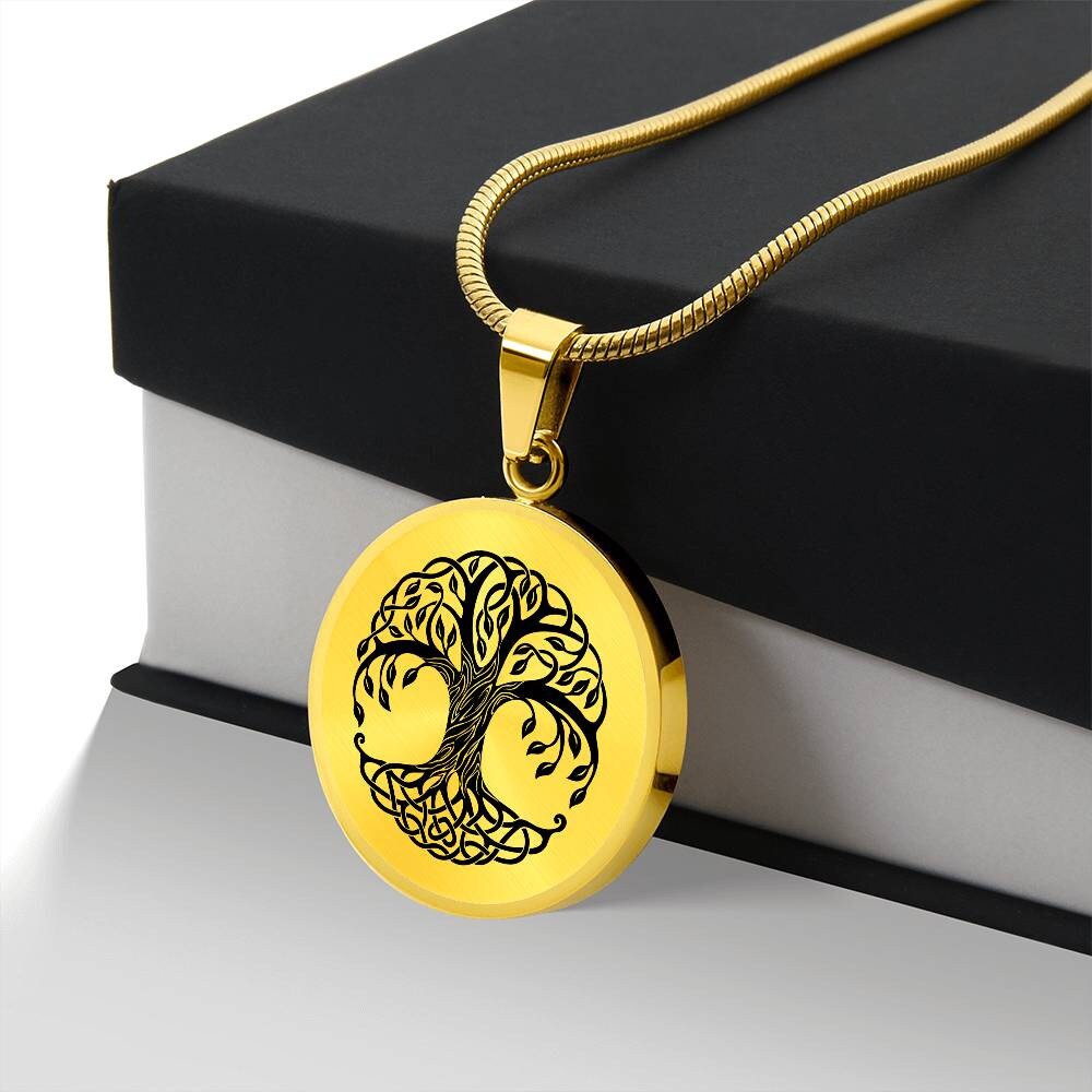 Graphic Circle Pendant + Necklace - Tree Logo