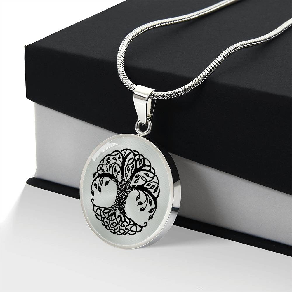 Graphic Circle Pendant + Necklace - Tree Logo