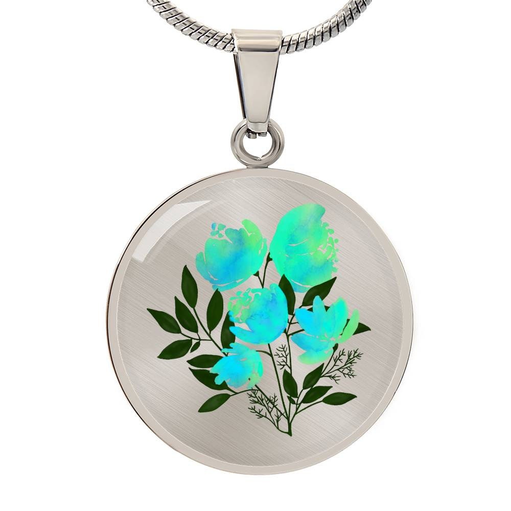 Graphic Circle Pendant + Necklace - Watercolor Floral Art
