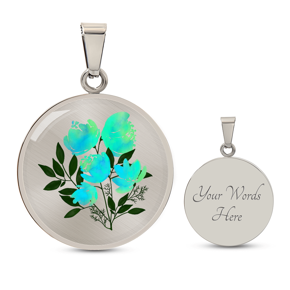 Graphic Circle Pendant + Necklace - Watercolor Floral Art
