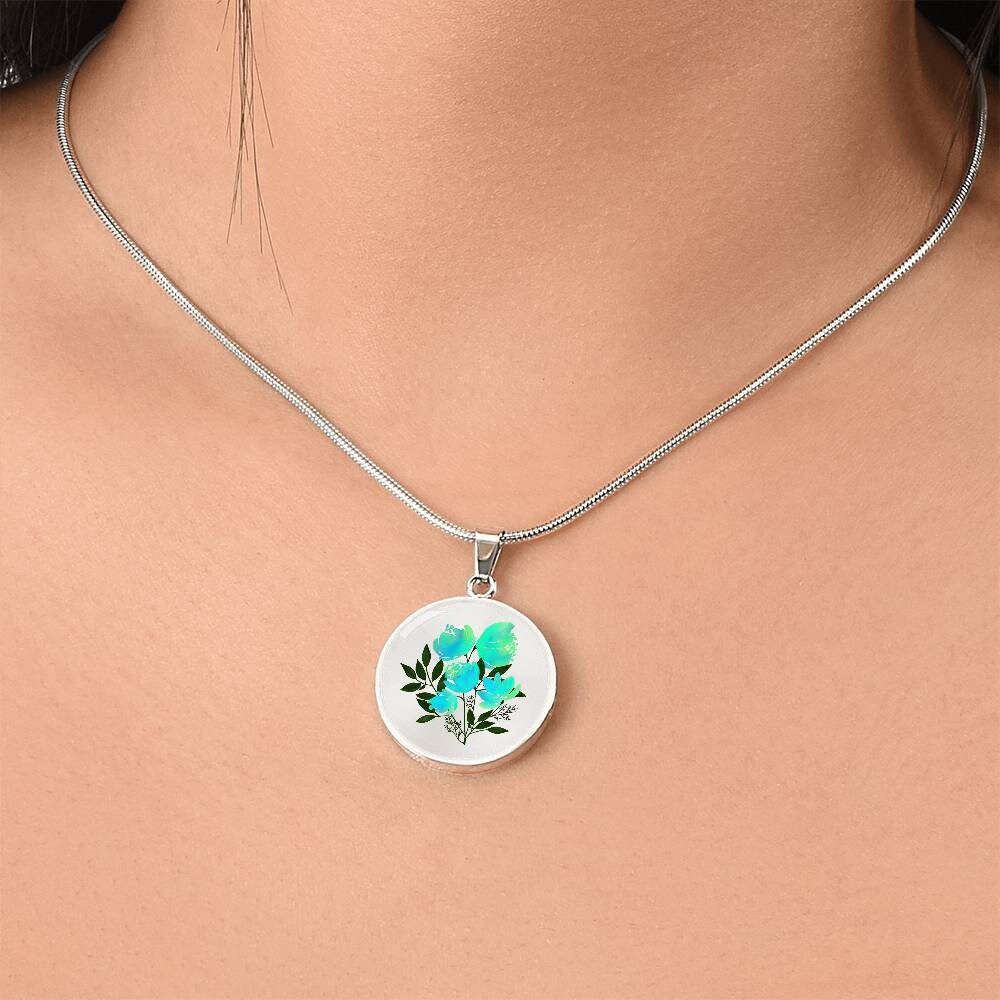 Graphic Circle Pendant + Necklace - Watercolor Floral Art