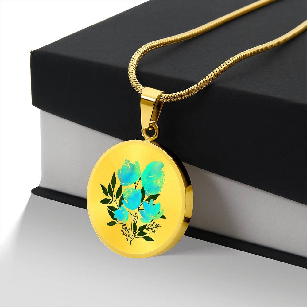 Graphic Circle Pendant + Necklace - Watercolor Floral Art