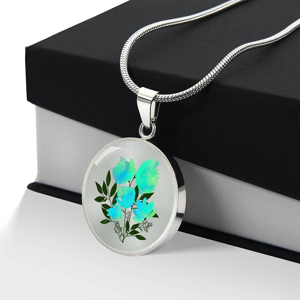 Graphic Circle Pendant + Necklace - Watercolor Floral Art