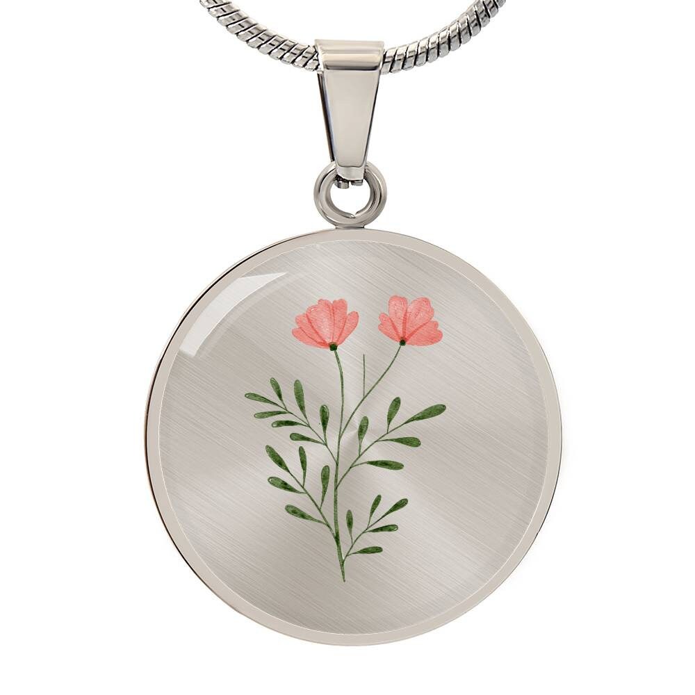Graphic Circle Pendant + Necklace - Watercolor Flower