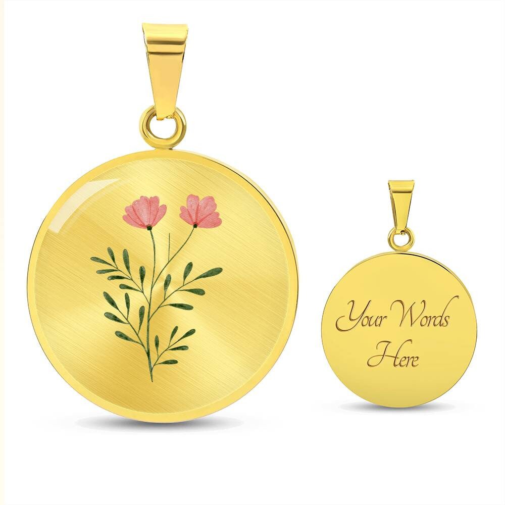 Graphic Circle Pendant + Necklace - Watercolor Flower