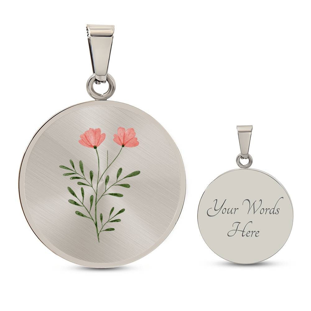 Graphic Circle Pendant + Necklace - Watercolor Flower