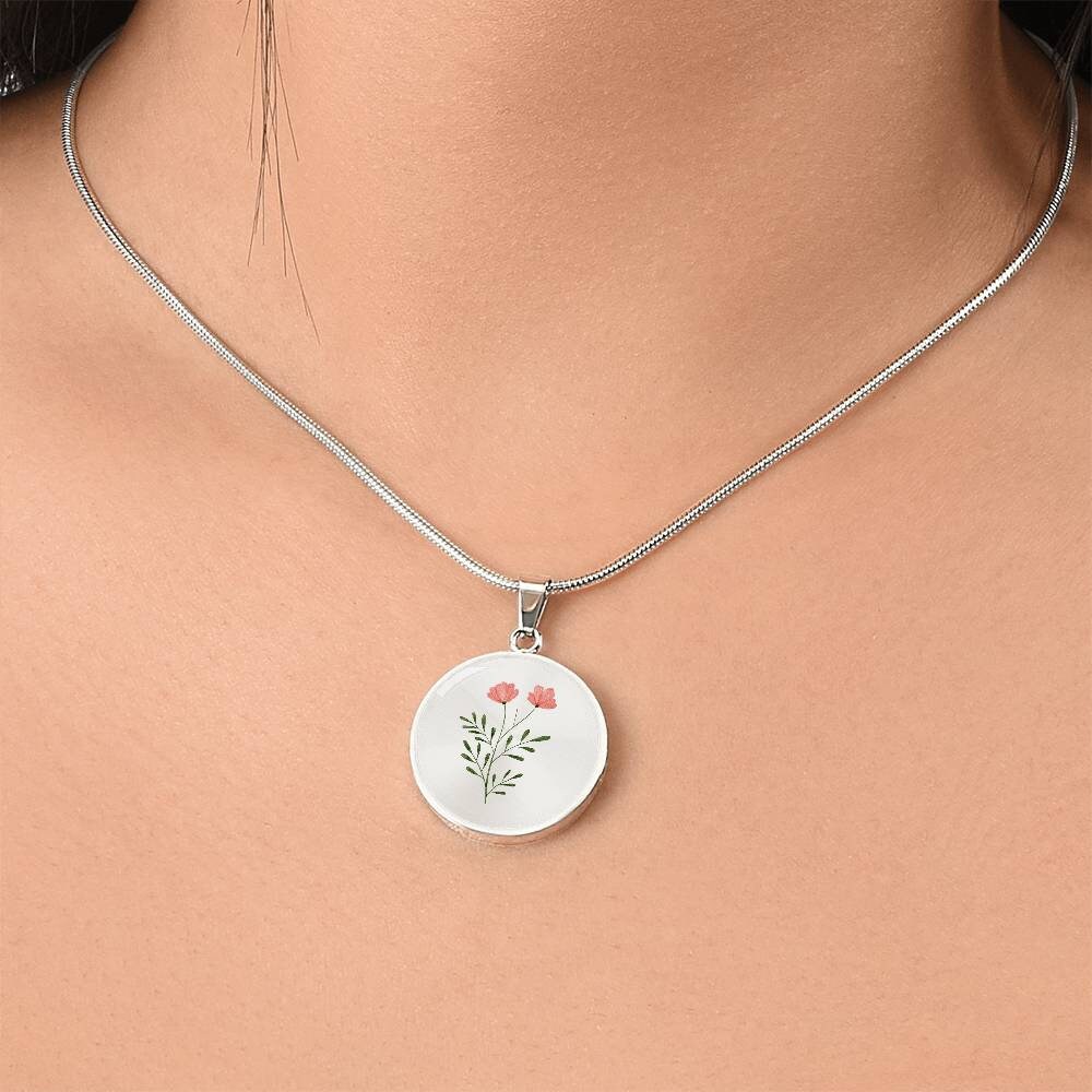 Graphic Circle Pendant + Necklace - Watercolor Flower
