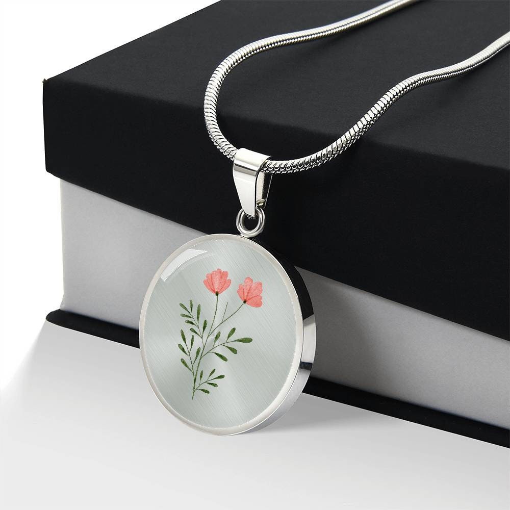 Graphic Circle Pendant + Necklace - Watercolor Flower