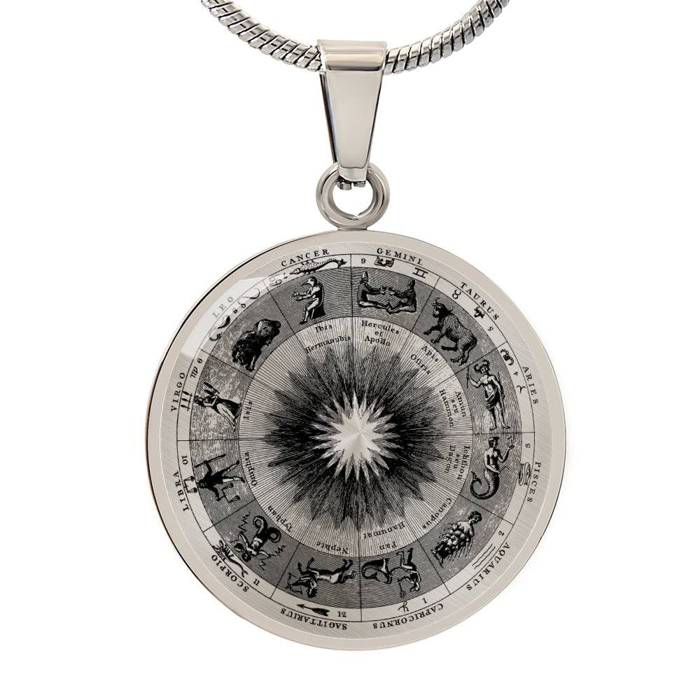 Graphic Circle Pendant + Necklace - Zodiac