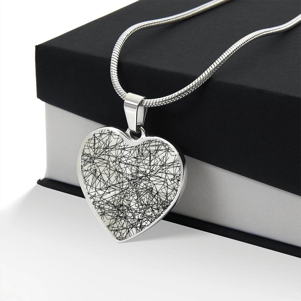 Graphic Heart Pendant + Necklace - Abstract Art Pattern