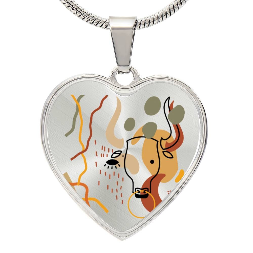 Graphic Heart Pendant + Necklace - Abstract Bull