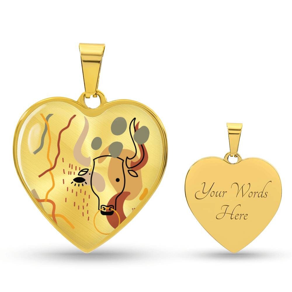 Graphic Heart Pendant + Necklace - Abstract Bull