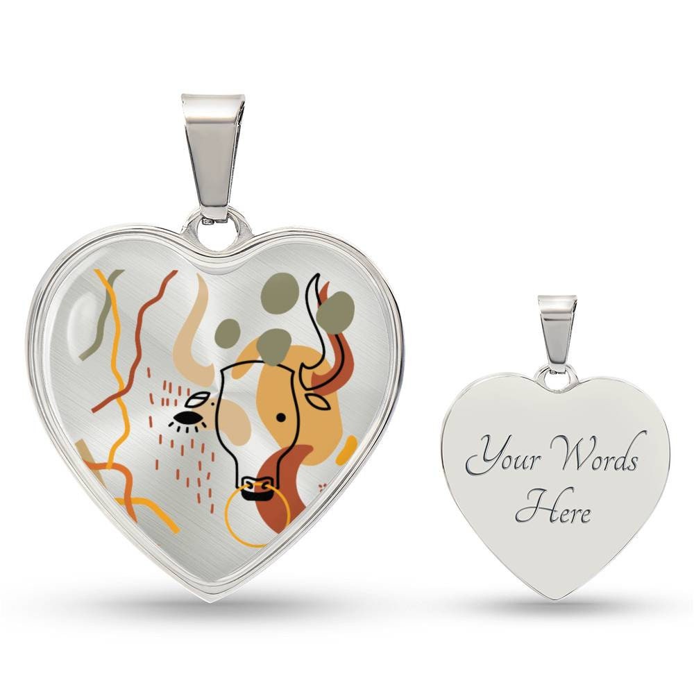 Graphic Heart Pendant + Necklace - Abstract Bull