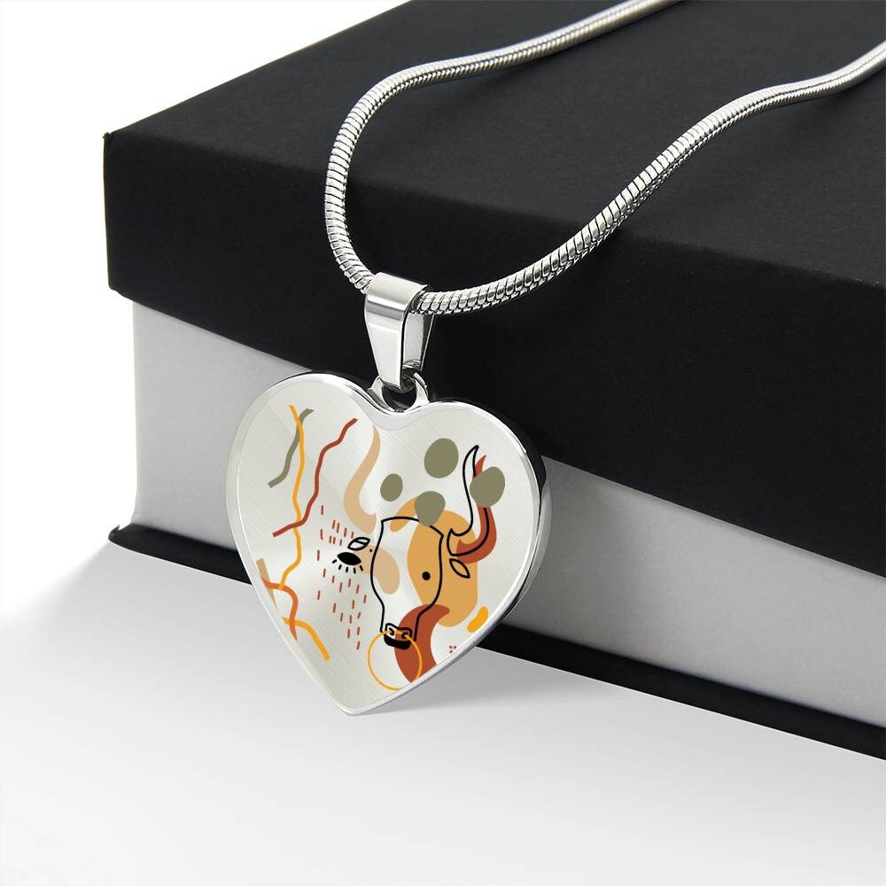 Graphic Heart Pendant + Necklace - Abstract Bull