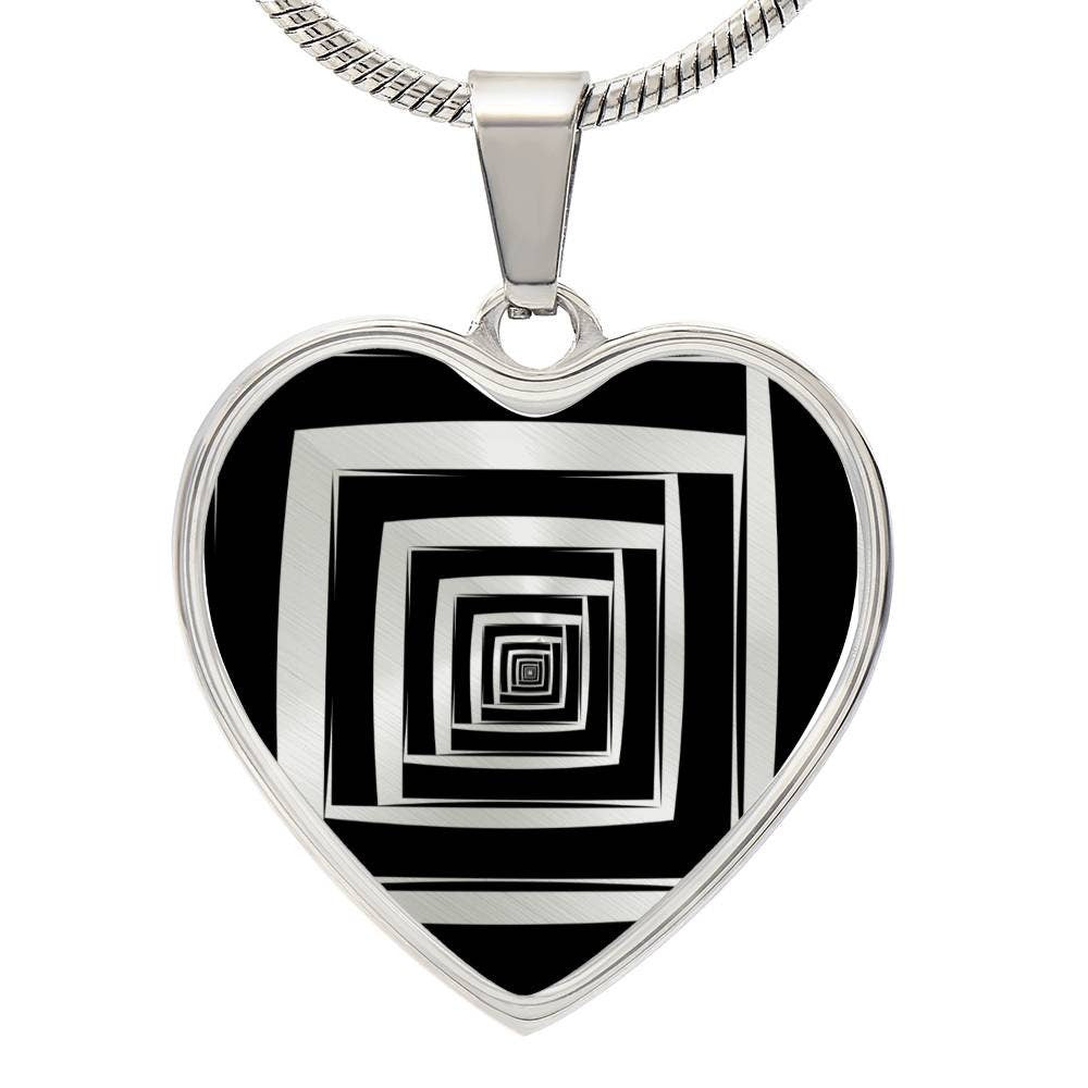 Graphic Heart Pendant + Necklace - Abstract Cyclone