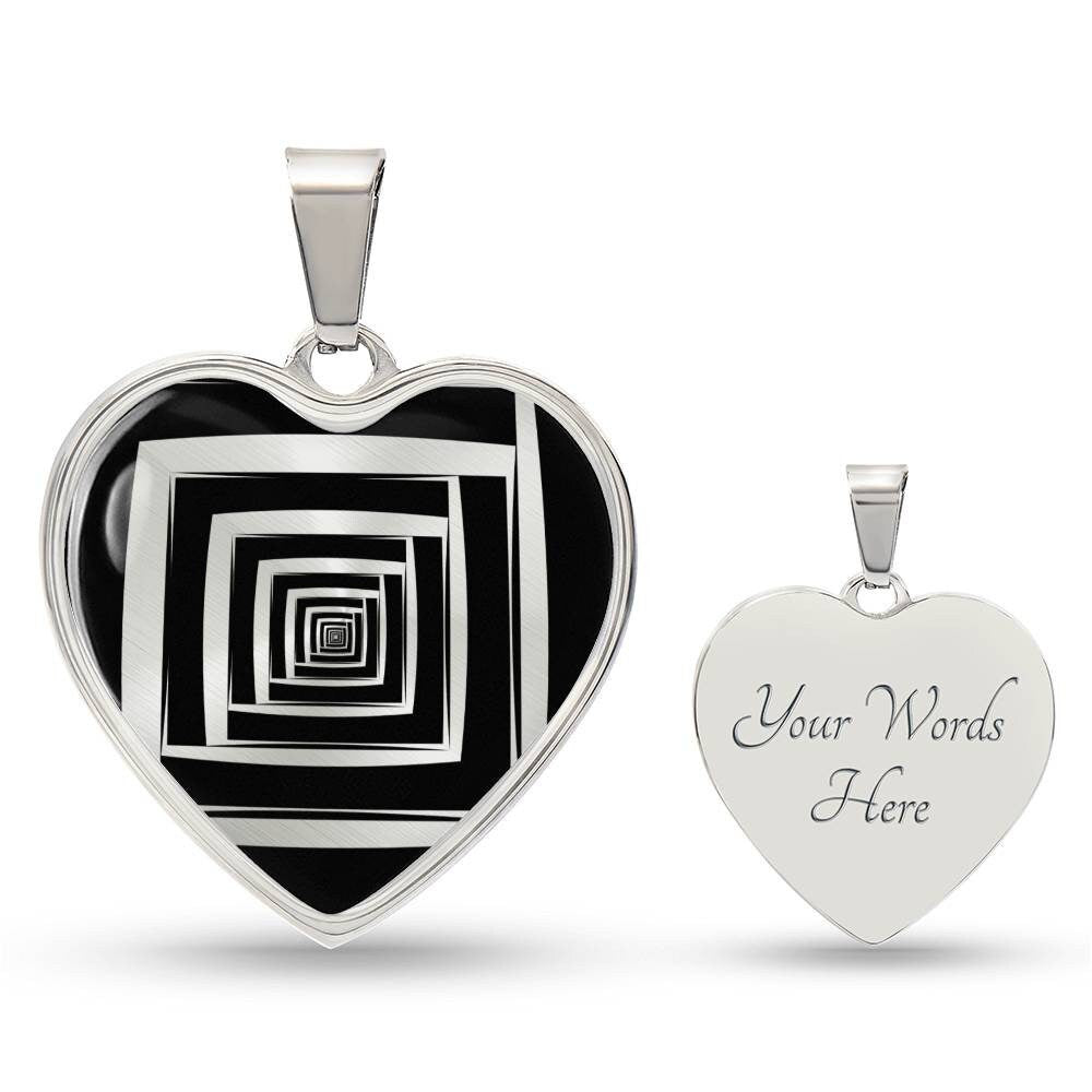 Graphic Heart Pendant + Necklace - Abstract Cyclone
