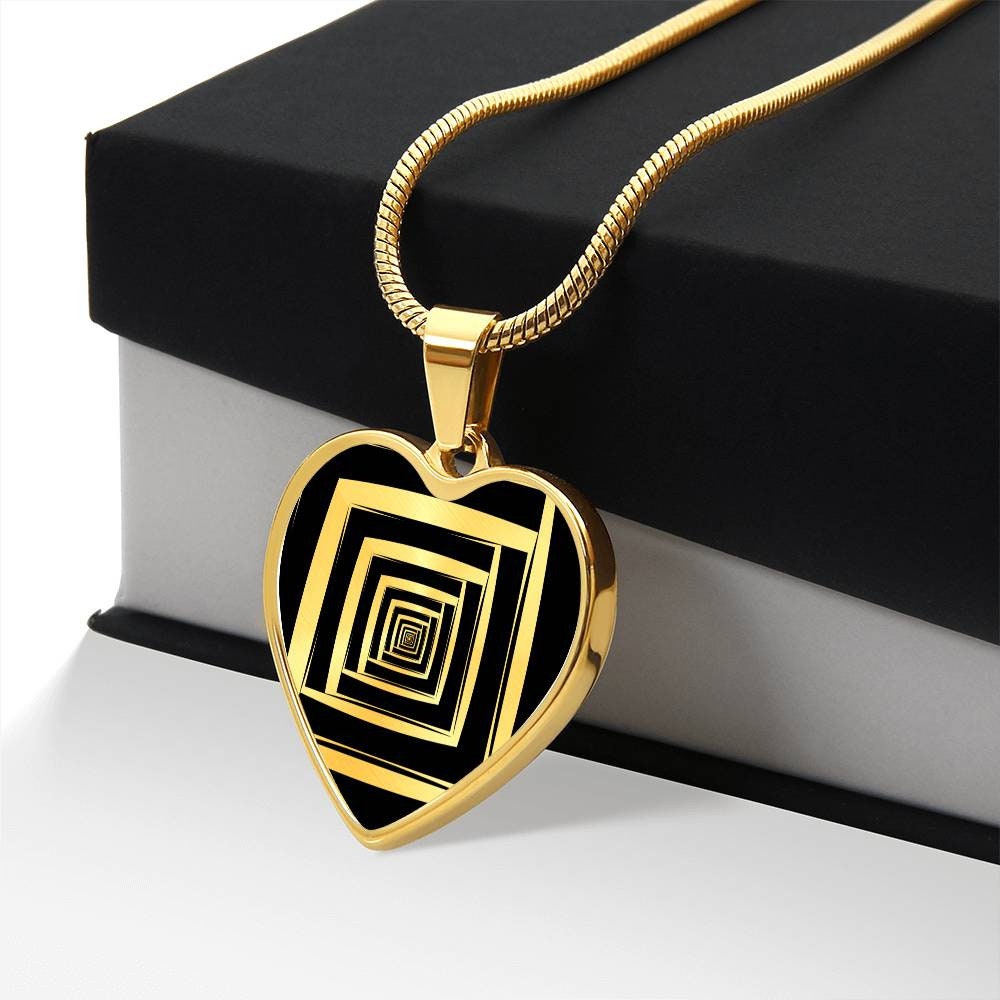 Graphic Heart Pendant + Necklace - Abstract Cyclone