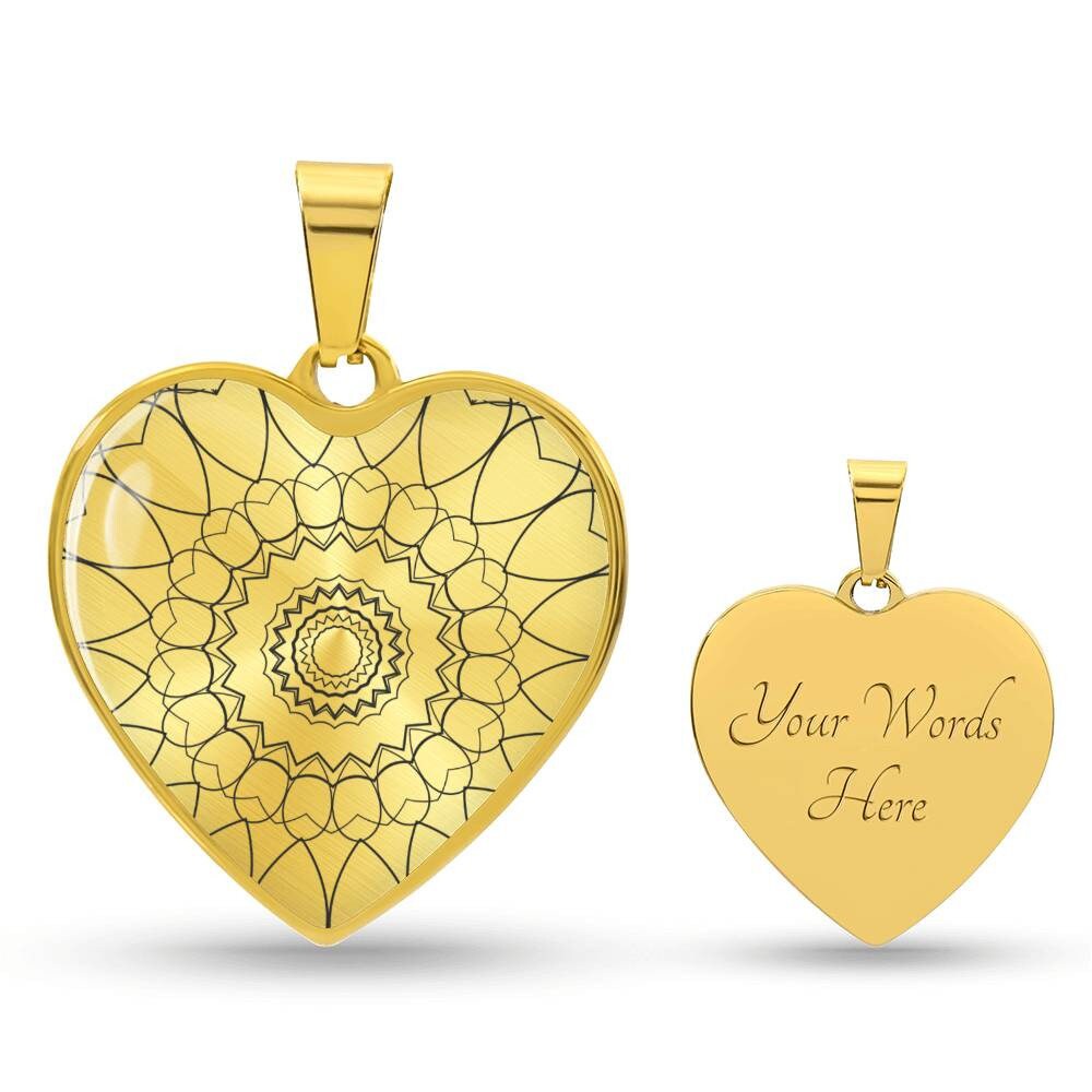 Graphic Heart Pendant + Necklace - Abstract Mandala