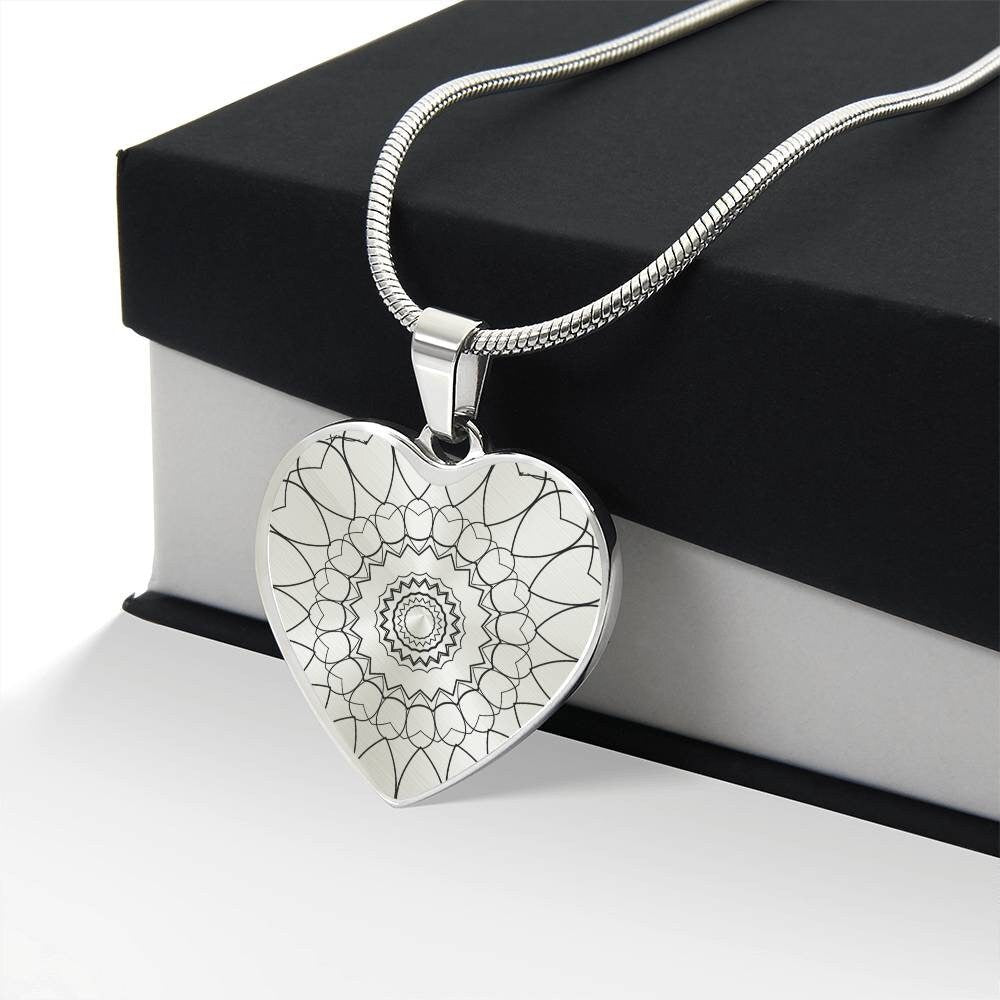 Graphic Heart Pendant + Necklace - Abstract Mandala