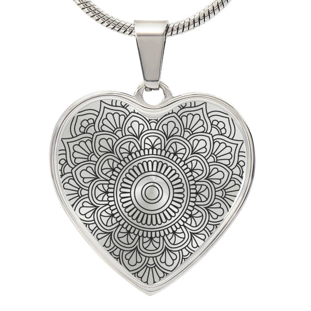 Graphic Heart Pendant + Necklace - Abstract Mandala
