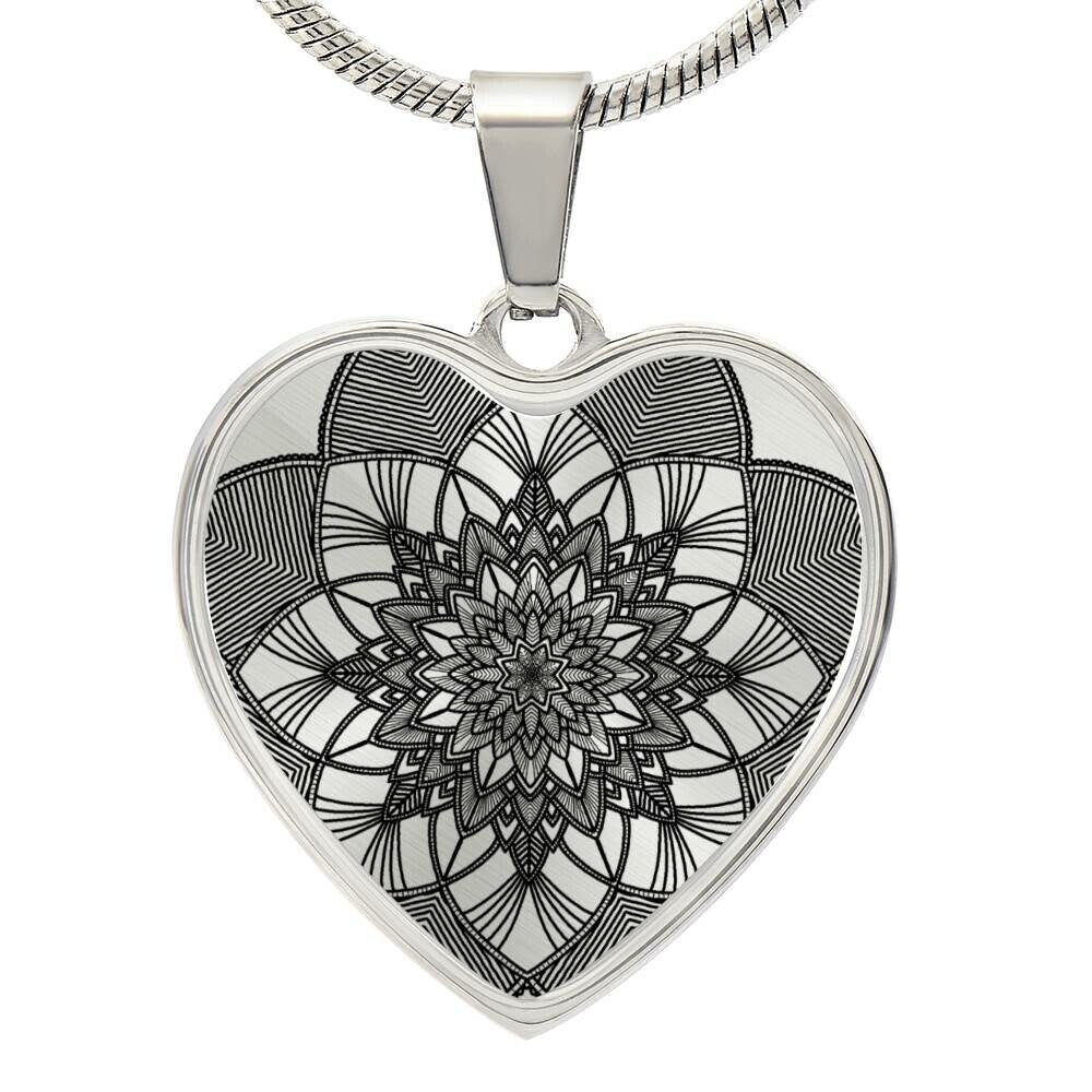 Graphic Heart Pendant + Necklace - Abstract Mandala