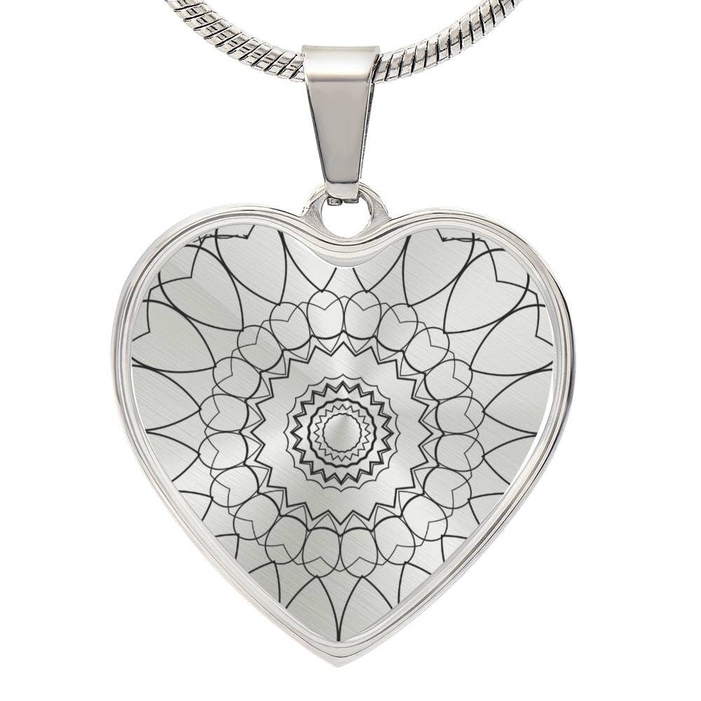 Graphic Heart Pendant + Necklace - Abstract Mandala
