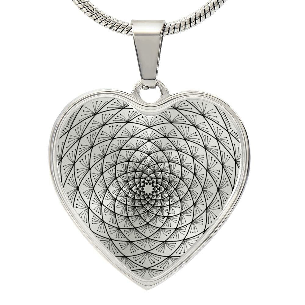 Graphic Heart Pendant + Necklace - Abstract Mandala