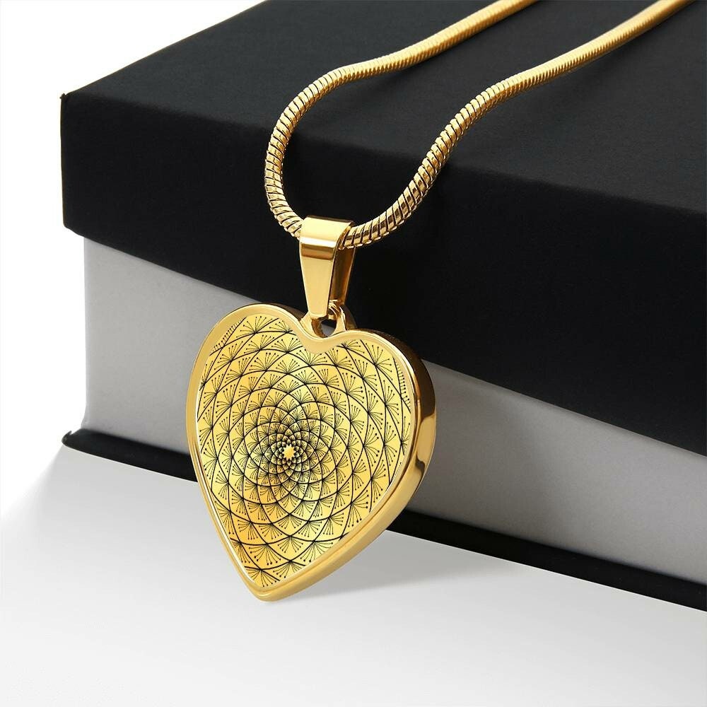 Graphic Heart Pendant + Necklace - Abstract Mandala