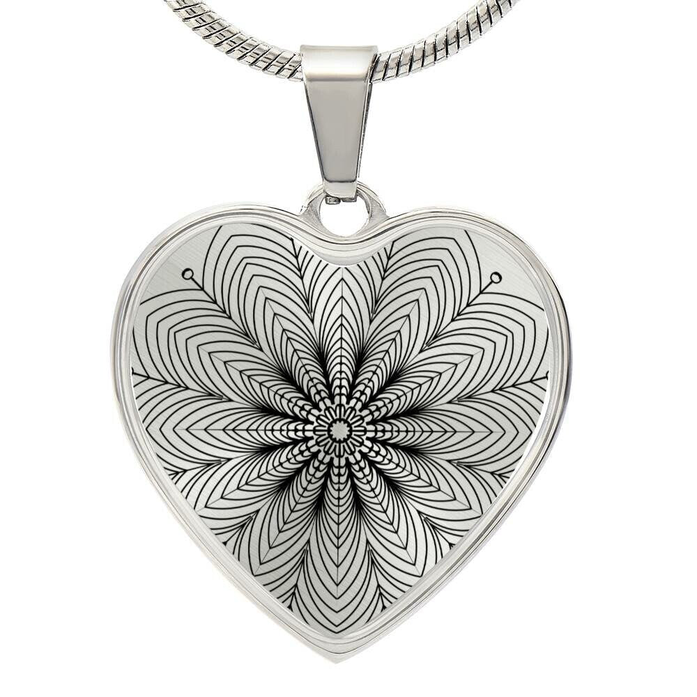 Graphic Heart Pendant + Necklace - Abstract Mandala