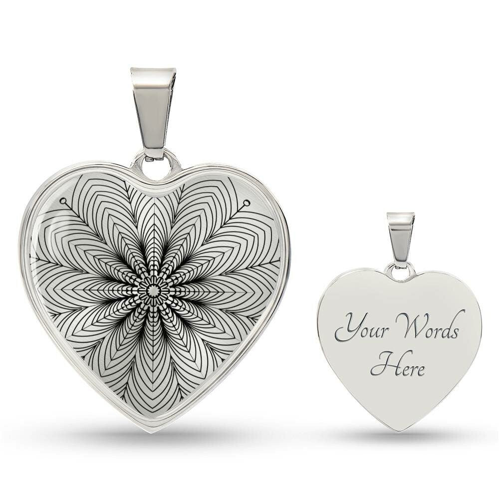 Graphic Heart Pendant + Necklace - Abstract Mandala