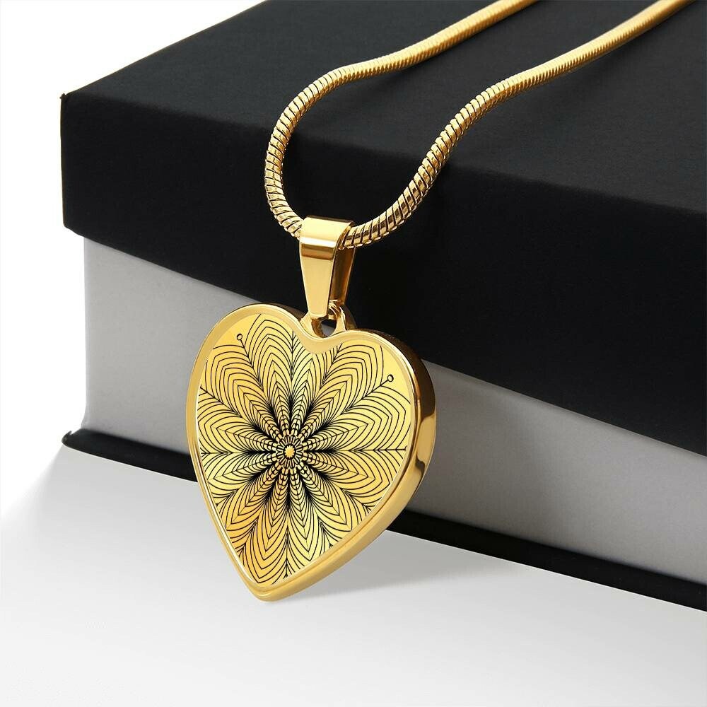 Graphic Heart Pendant + Necklace - Abstract Mandala