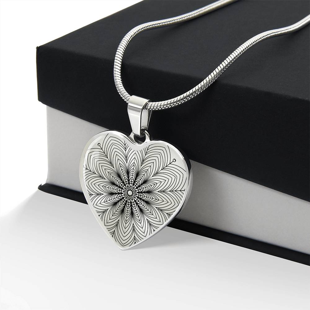Graphic Heart Pendant + Necklace - Abstract Mandala