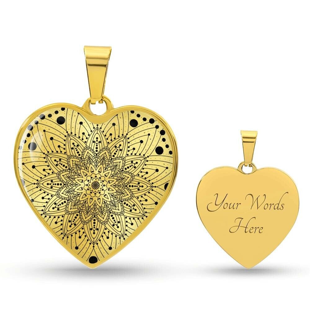 Graphic Heart Pendant + Necklace - Abstract Mandala