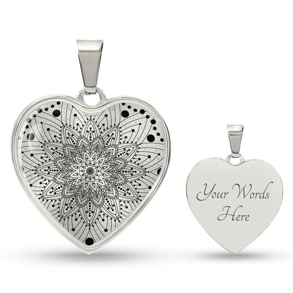 Graphic Heart Pendant + Necklace - Abstract Mandala