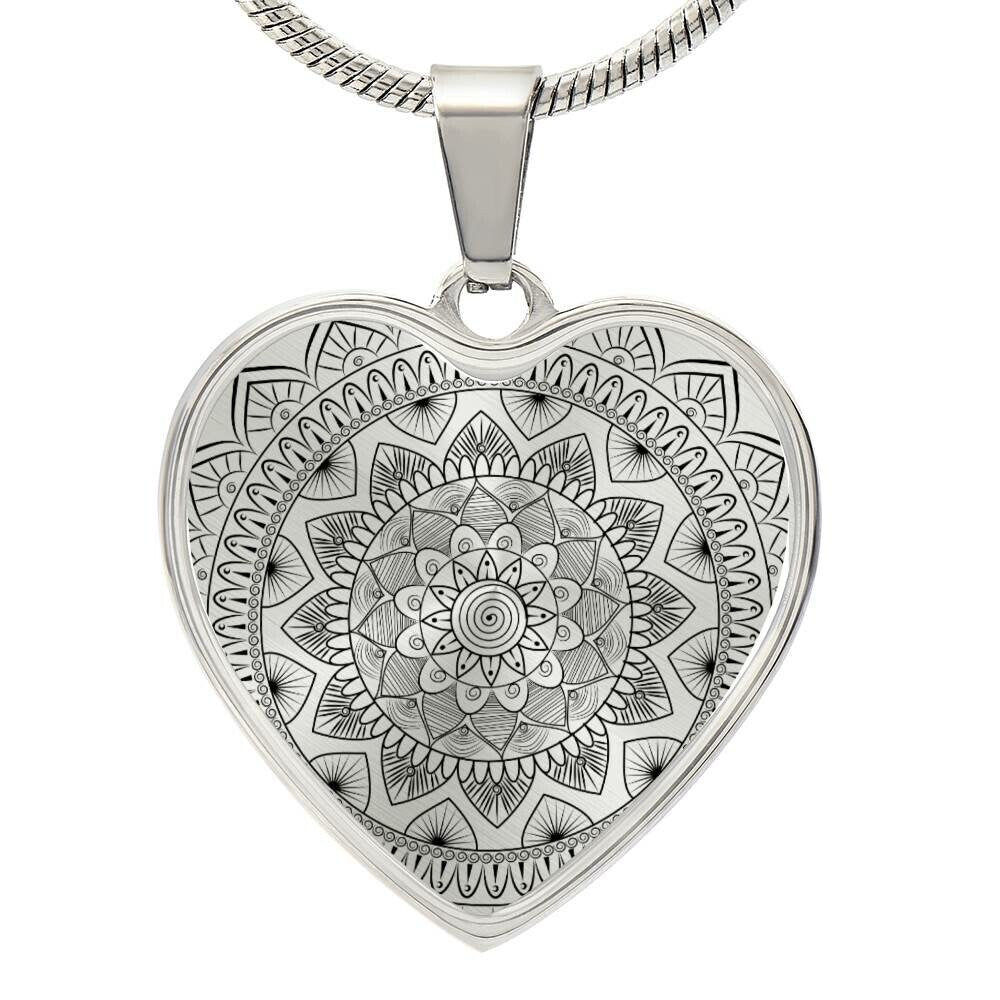 Graphic Heart Pendant + Necklace - Abstract Mandala