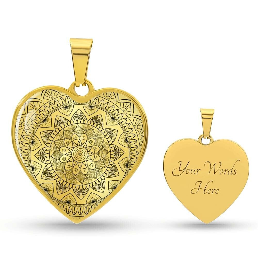 Graphic Heart Pendant + Necklace - Abstract Mandala