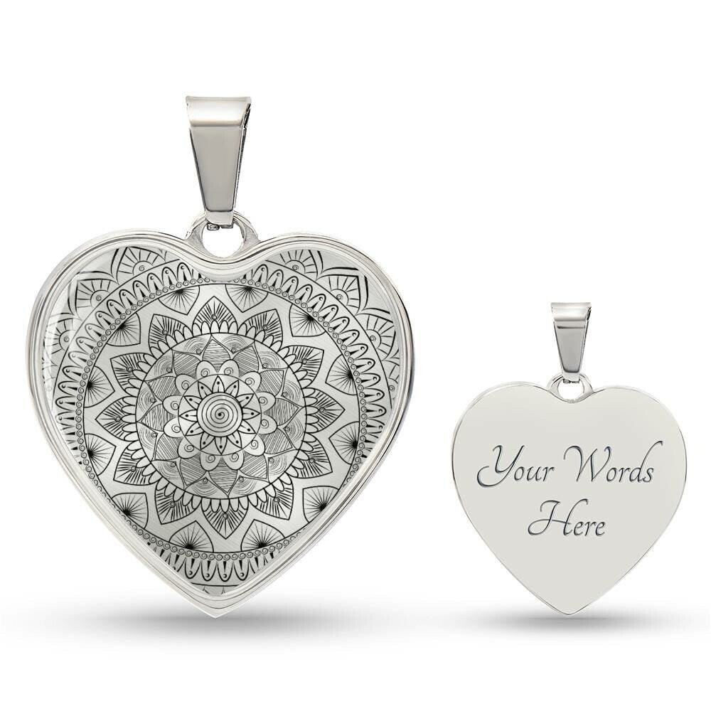 Graphic Heart Pendant + Necklace - Abstract Mandala