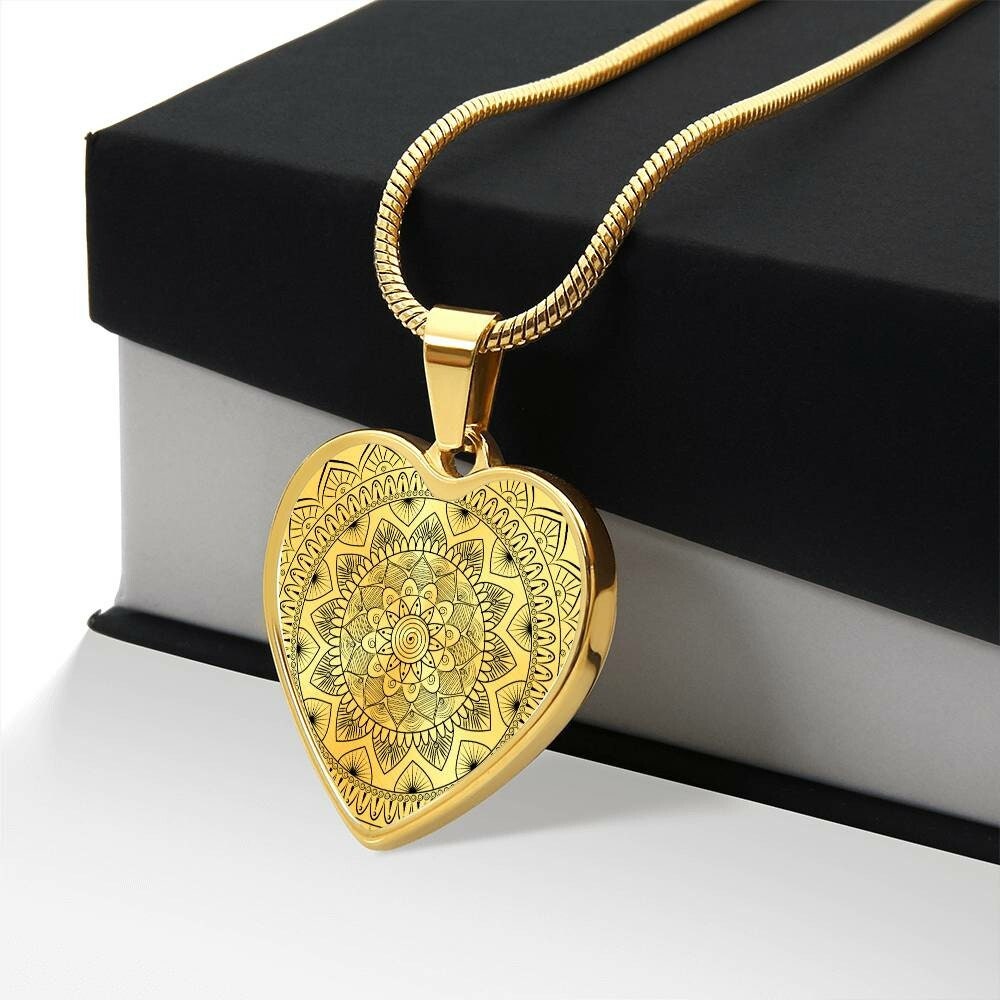Graphic Heart Pendant + Necklace - Abstract Mandala