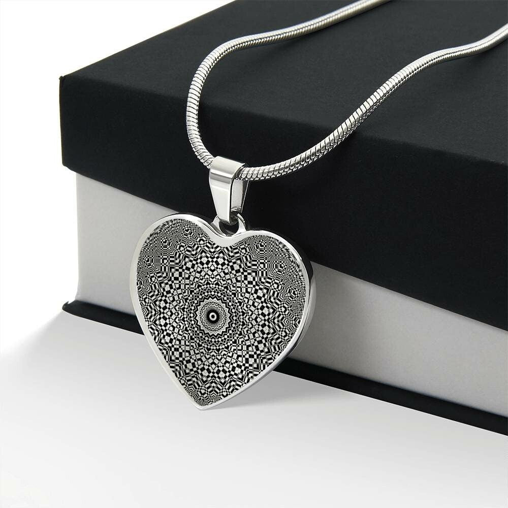 Graphic Heart Pendant + Necklace - Abstract Mandala