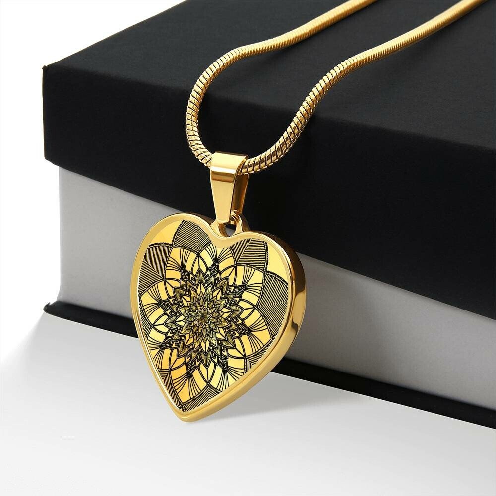 Graphic Heart Pendant + Necklace - Abstract Mandala