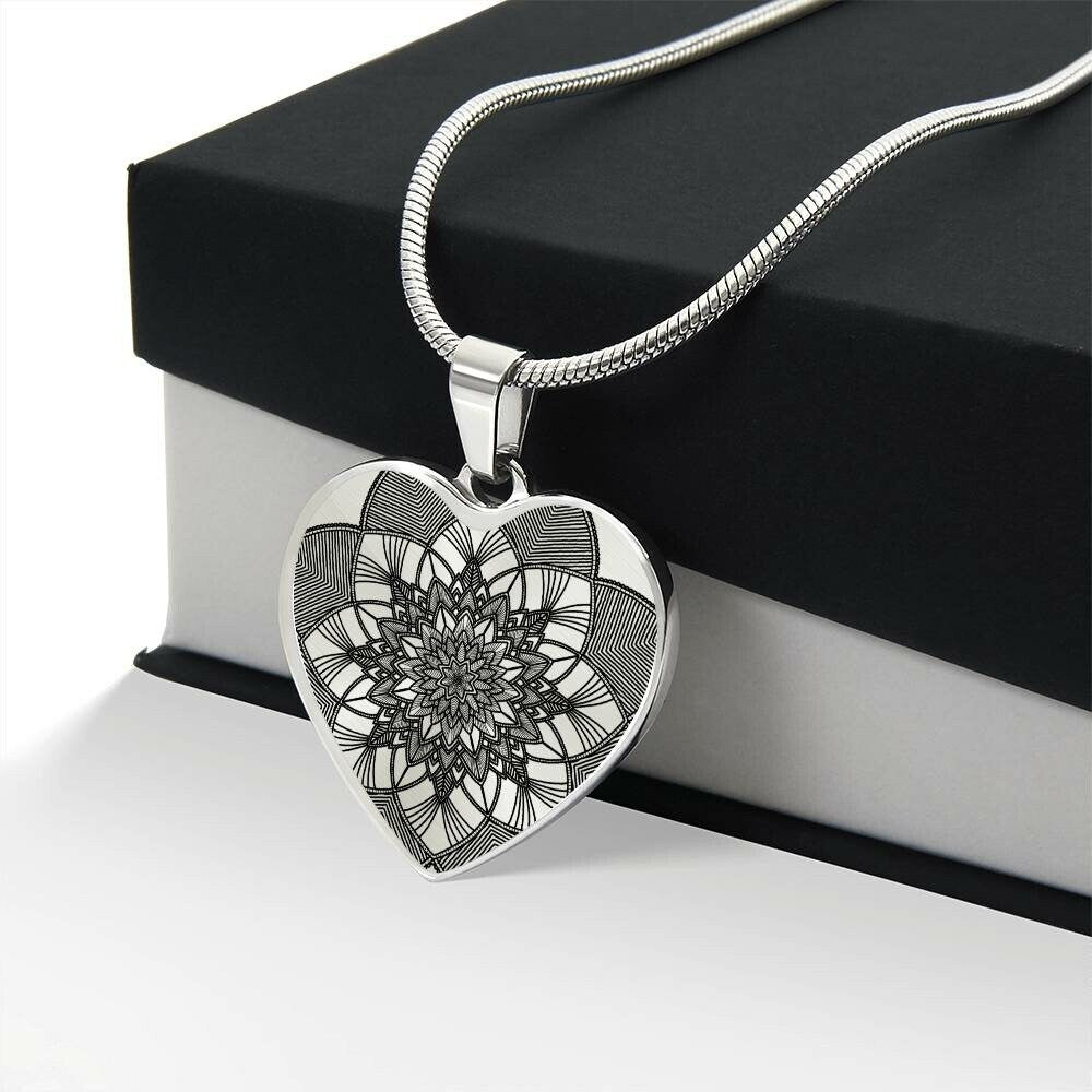Graphic Heart Pendant + Necklace - Abstract Mandala