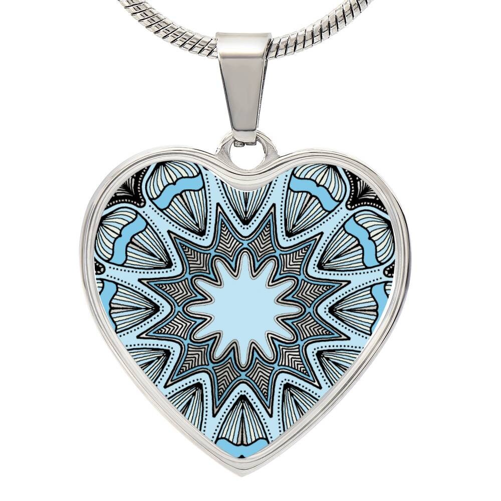 Graphic Heart Pendant + Necklace - Abstract Mandala